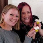 Finished bees in Lynne Dewberry's needle felting workshop, Wild about Wool 2019, Poltimore House
